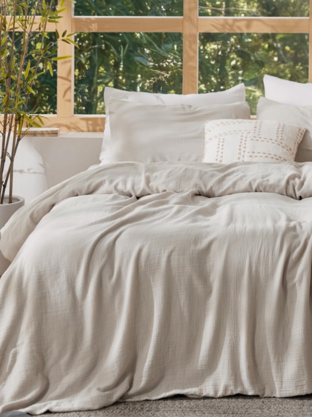 BEIGE Muslin Duvet Cover Set BREATHABLE 80%COTTON 20% VISCOSE - QUEEN SIZE